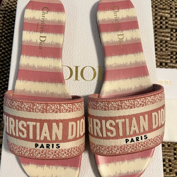 Never Worn DIOR D-Way D-Stripes Cotton Embroidery Slide Sandals, size 39.5 - Picture 2 of 7